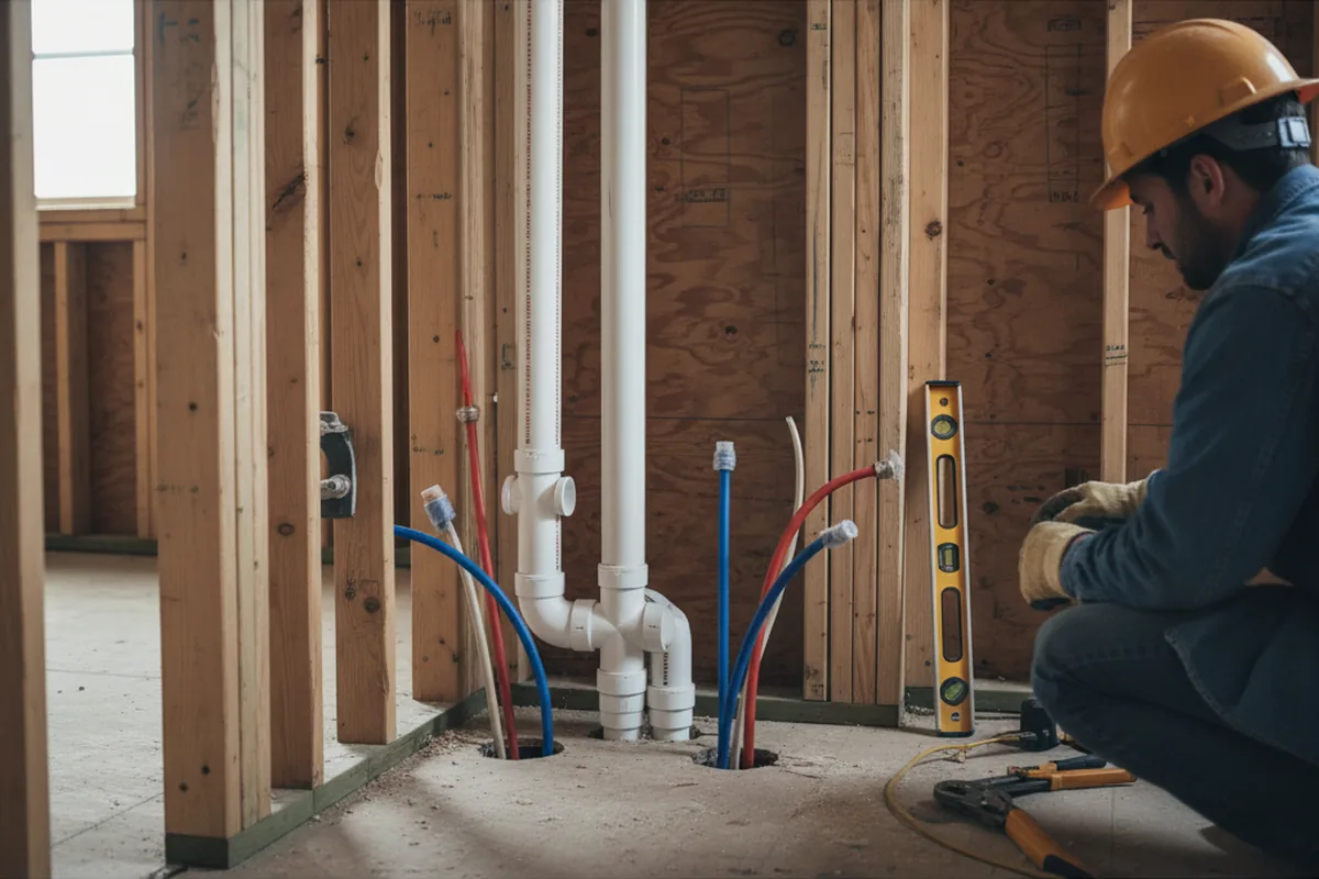 Drain and supply rough-in during Sump Pump Repair in Essex Fells